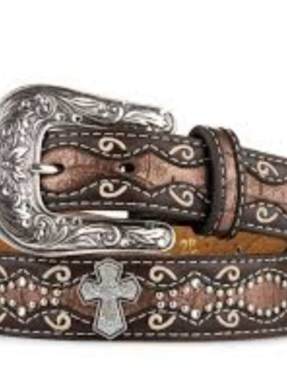 Ariat Girls Rhinestone Brown Cross Faux Leather Belt Western
